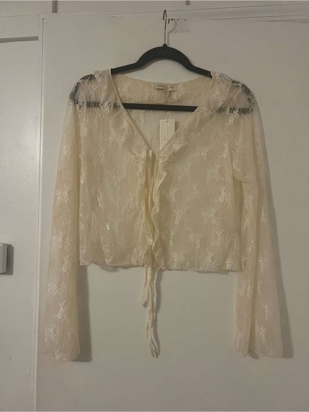 NWT Thirty Thirty Sheer Cream Lace Tie-Front Blouse size XL (A213)